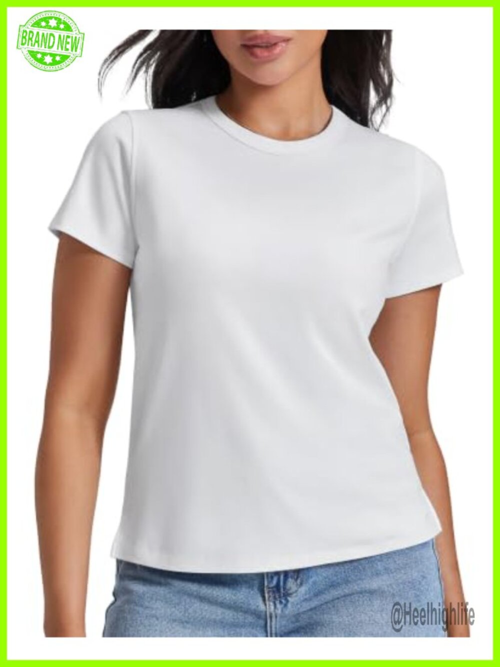 Womens 100% Cotton Crewneck Short Sleeve Fitted Basic Tee Summer Top